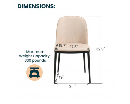 LeisureMod Tule Mid-Century Modern Dining Side Chair with Powder-Coated Steel Frame - Walnut/Light Brown