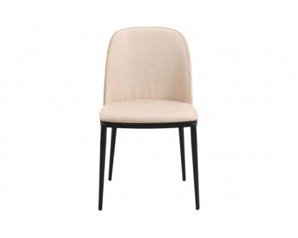 LeisureMod Tule Mid-Century Modern Dining Side Chair with Powder-Coated Steel Frame - Walnut/Light Brown