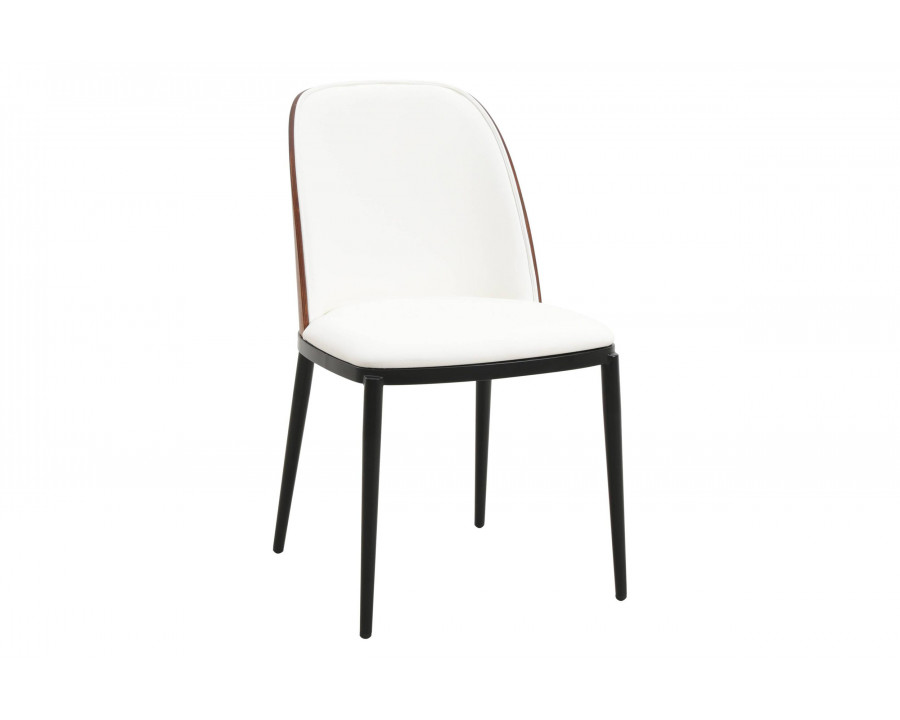 LeisureMod Tule Mid-Century Modern Dining Side Chair with Powder-Coated Steel Frame - Walnut/White