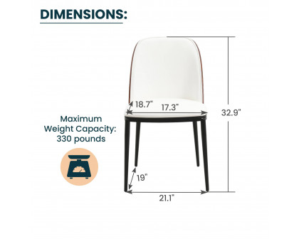 LeisureMod Tule Mid-Century Modern Dining Side Chair with Powder-Coated Steel Frame - Walnut/White