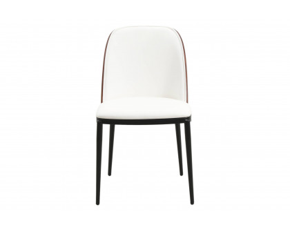 LeisureMod Tule Mid-Century Modern Dining Side Chair with Powder-Coated Steel Frame - Walnut/White