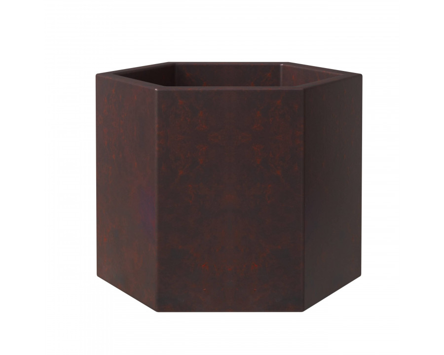 LeisureMod Thicket Modern 11" Hexagon Fiberstone Planter - Brown