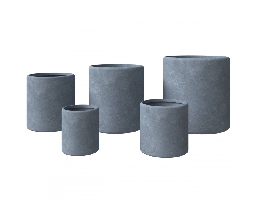 LeisureMod Tundra Modern Round Planters Pot in Fiberstone (Set of 5) - Aged Concrete