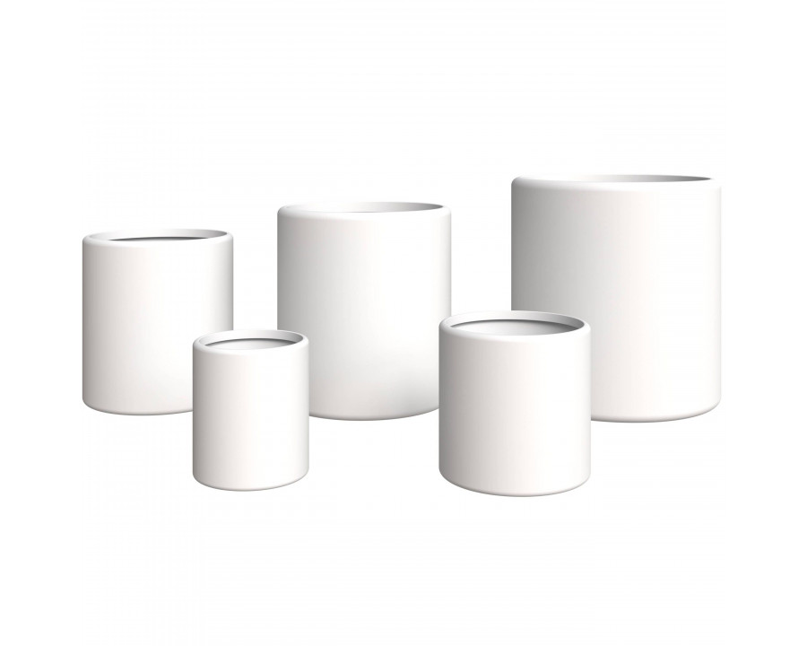 LeisureMod Tundra Modern Round Planters Pot in Fiberstone (Set of 5) - White