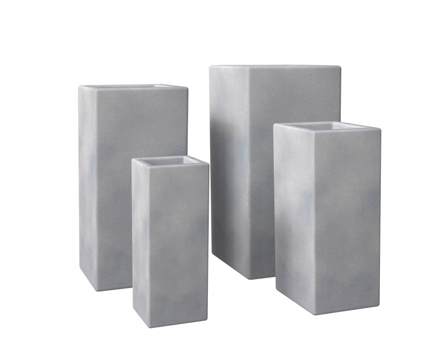 LeisureMod Terra Modern Square Planters Pot in Fiberstone and Clay (Set of 4) - Aged Concrete