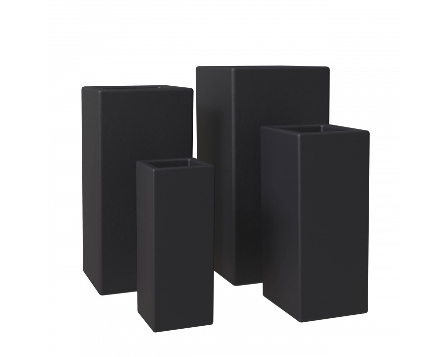 LeisureMod Terra Modern Square Planters Pot in Fiberstone and Clay (Set of 4) - Black