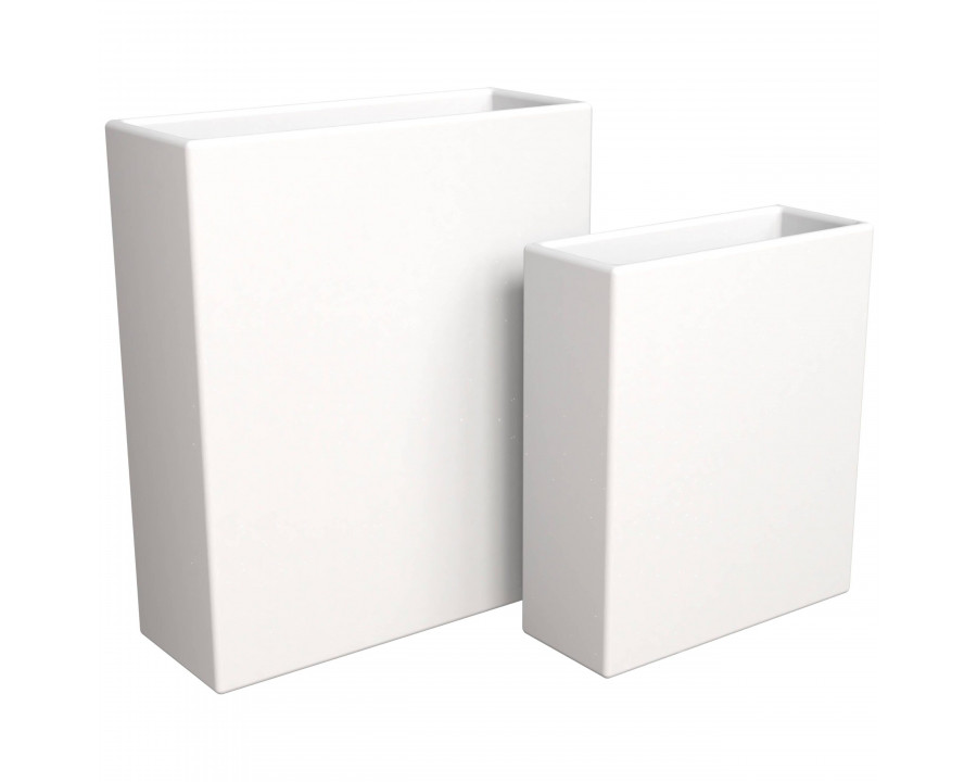 LeisureMod Thistle Modern Rectangular Planters (Set of 2) - White