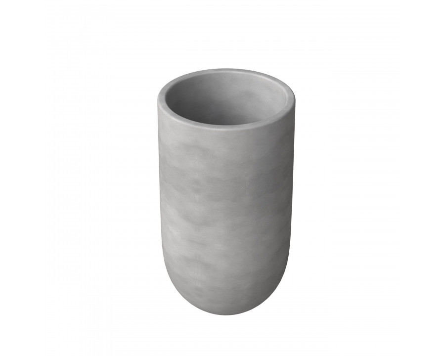 LeisureMod Topiary Modern 31" Cylinder Planter Pot in Fiberstone and Clay - Dark Gray