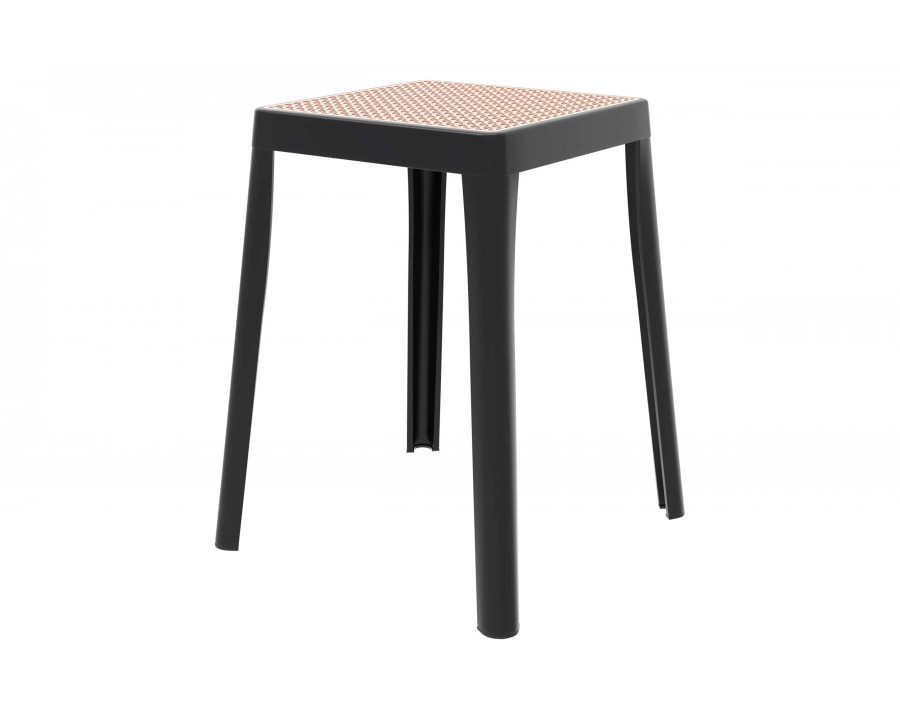 LeisureMod Tresse Mid-Century Modern Stackable Square Plastic Dining Stool with Wicker Top - Black