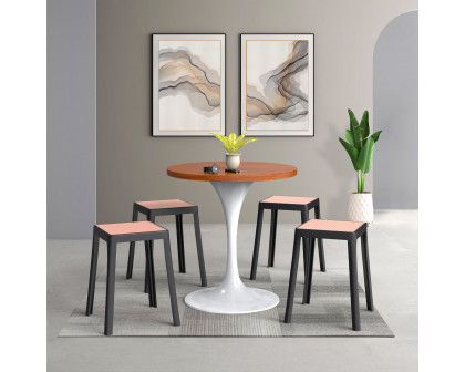 LeisureMod Tresse Mid-Century Modern Stackable Square Plastic Dining Stool with Wicker Top - Black