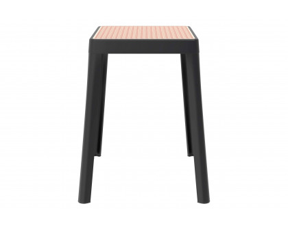 LeisureMod Tresse Mid-Century Modern Stackable Square Plastic Dining Stool with Wicker Top - Black