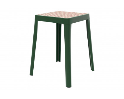 LeisureMod Tresse Mid-Century Modern Stackable Square Plastic Dining Stool with Wicker Top