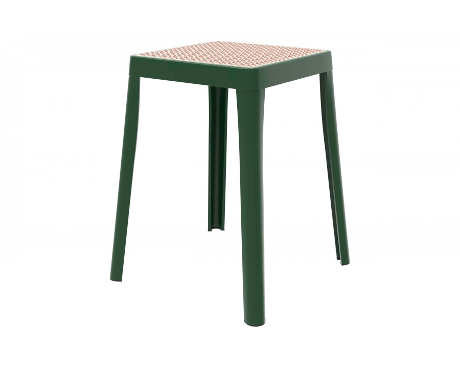 LeisureMod Tresse Mid-Century Modern Stackable Square Plastic Dining Stool with Wicker Top - Green