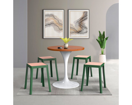 LeisureMod Tresse Mid-Century Modern Stackable Square Plastic Dining Stool with Wicker Top - Green