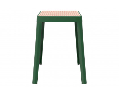 LeisureMod Tresse Mid-Century Modern Stackable Square Plastic Dining Stool with Wicker Top - Green