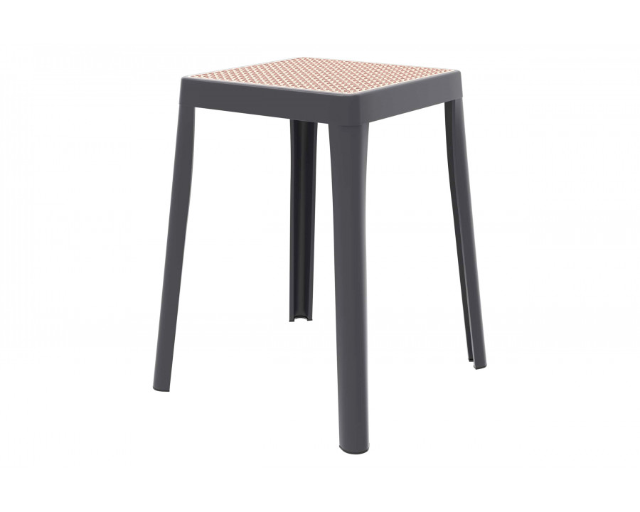 LeisureMod Tresse Mid-Century Modern Stackable Square Plastic Dining Stool with Wicker Top - Gray