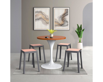 LeisureMod Tresse Mid-Century Modern Stackable Square Plastic Dining Stool with Wicker Top - Gray