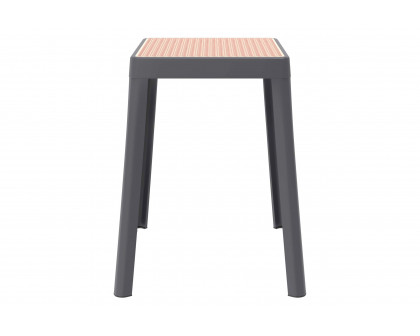 LeisureMod Tresse Mid-Century Modern Stackable Square Plastic Dining Stool with Wicker Top - Gray