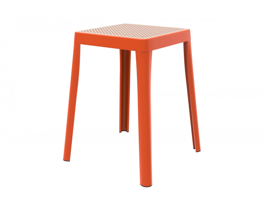 LeisureMod Tresse Mid-Century Modern Stackable Square Plastic Dining Stool with Wicker Top - Orange