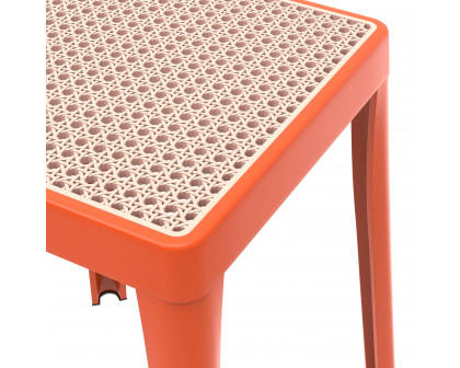 LeisureMod Tresse Mid-Century Modern Stackable Square Plastic Dining Stool with Wicker Top - Orange