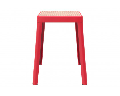 LeisureMod Tresse Mid-Century Modern Stackable Square Plastic Dining Stool with Wicker Top - Red