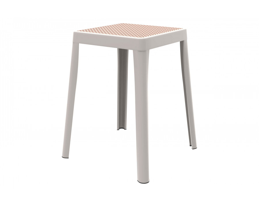 LeisureMod Tresse Mid-Century Modern Stackable Square Plastic Dining Stool with Wicker Top - White