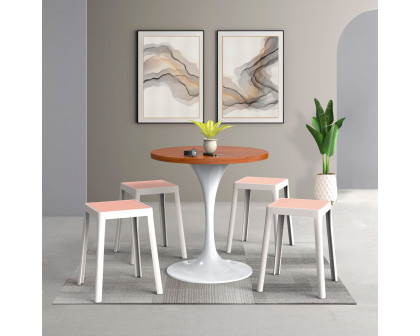 LeisureMod Tresse Mid-Century Modern Stackable Square Plastic Dining Stool with Wicker Top - White