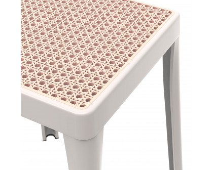 LeisureMod Tresse Mid-Century Modern Stackable Square Plastic Dining Stool with Wicker Top - White