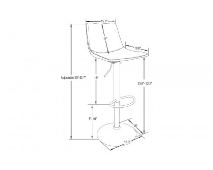 LeisureMod Tilbury Modem Adjustable Bar Stool with Footrest and 360-Degree Swivel - Charcoal/Black