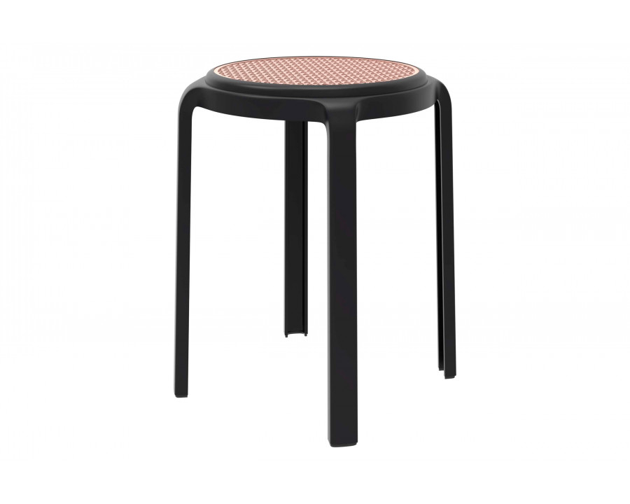 LeisureMod Tresse Mid-Century Modern Stackable Round Plastic Dining Stool - Black