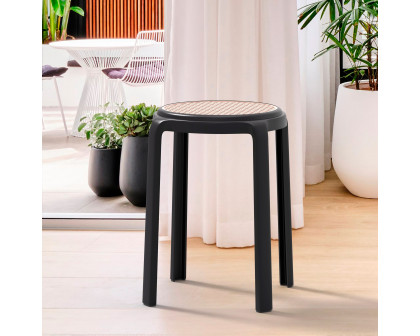 LeisureMod Tresse Mid-Century Modern Stackable Round Plastic Dining Stool - Black