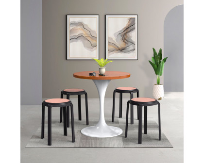 LeisureMod Tresse Mid-Century Modern Stackable Round Plastic Dining Stool - Black