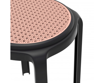 LeisureMod Tresse Mid-Century Modern Stackable Round Plastic Dining Stool - Black