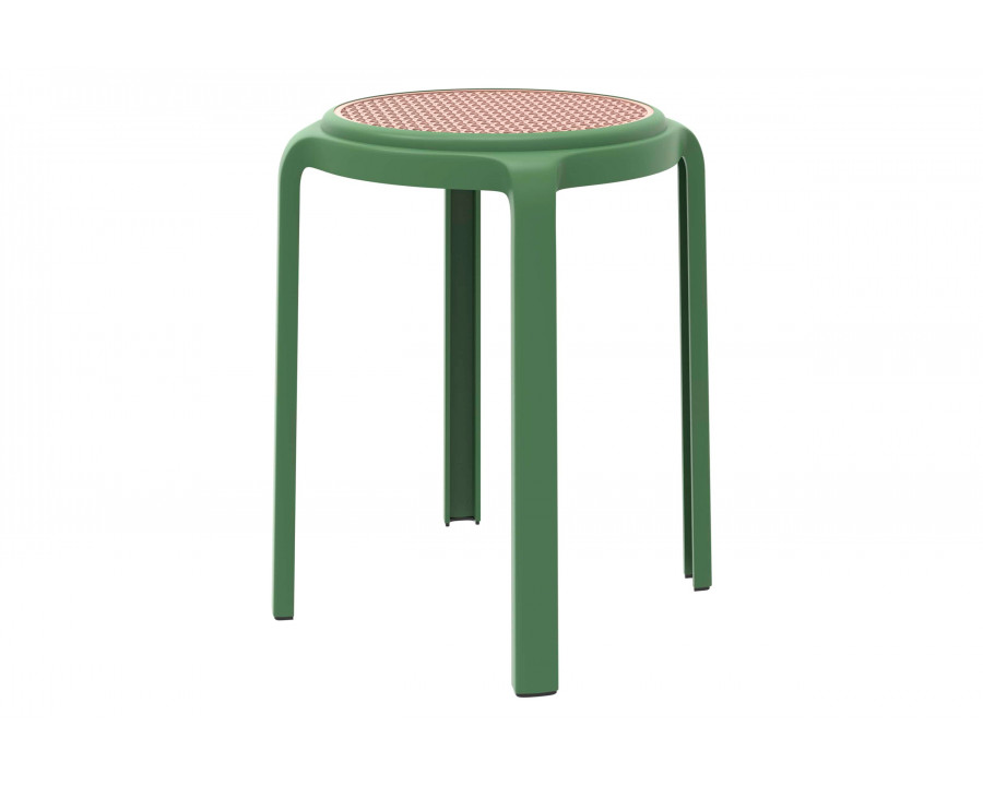 LeisureMod Tresse Mid-Century Modern Stackable Round Plastic Dining Stool - Green