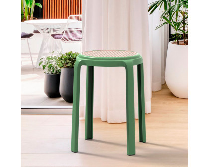 LeisureMod Tresse Mid-Century Modern Stackable Round Plastic Dining Stool - Green