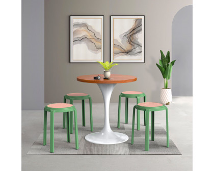 LeisureMod Tresse Mid-Century Modern Stackable Round Plastic Dining Stool - Green