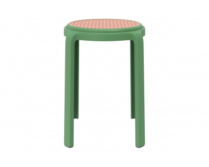 LeisureMod Tresse Mid-Century Modern Stackable Round Plastic Dining Stool - Green