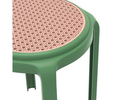 LeisureMod Tresse Mid-Century Modern Stackable Round Plastic Dining Stool - Green