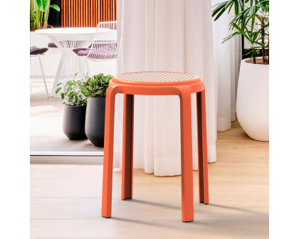 LeisureMod Tresse Mid-Century Modern Stackable Round Plastic Dining Stool - Orange