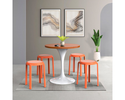 LeisureMod Tresse Mid-Century Modern Stackable Round Plastic Dining Stool - Orange