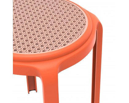 LeisureMod Tresse Mid-Century Modern Stackable Round Plastic Dining Stool - Orange