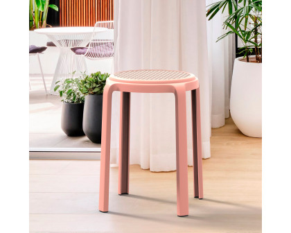 LeisureMod Tresse Mid-Century Modern Stackable Round Plastic Dining Stool - Pink