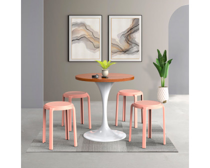 LeisureMod Tresse Mid-Century Modern Stackable Round Plastic Dining Stool - Pink