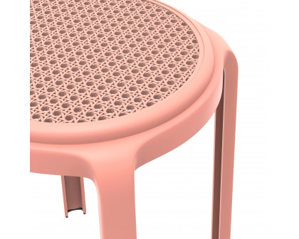 LeisureMod Tresse Mid-Century Modern Stackable Round Plastic Dining Stool - Pink