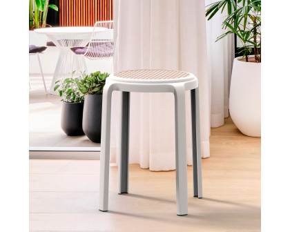 LeisureMod Tresse Mid-Century Modern Stackable Round Plastic Dining Stool - White