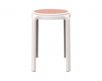 LeisureMod Tresse Mid-Century Modern Stackable Round Plastic Dining Stool - White