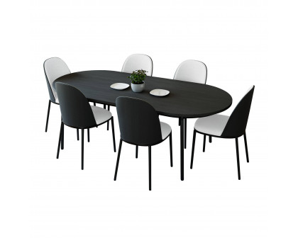 LeisureMod Tule 7-Piece Dining Set in Steel Frame with 6 Dining Chairs and 71" Oval Dining Table with MDF Top