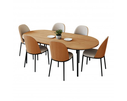 LeisureMod Tule 7-Piece Dining Set in Steel Frame with 6 Dining Chairs and 71" Oval Dining Table with MDF Top