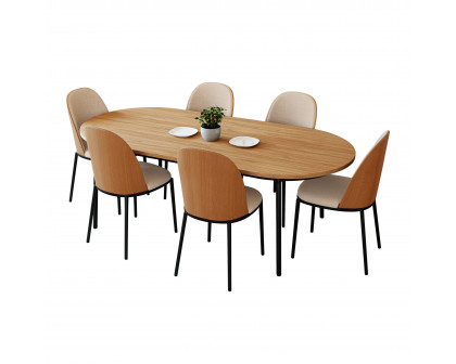 LeisureMod Tule 7-Piece Dining Set in Steel Frame with 6 Dining Chairs and 71" Oval Dining Table with MDF Top