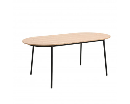 LeisureMod Tule Modern 71" Oval Dining Table with MDF Top and Black Steel Legs